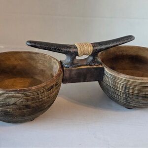 Mudpie Double Serving Wooden Bowls With Anvil Decor Rustic
